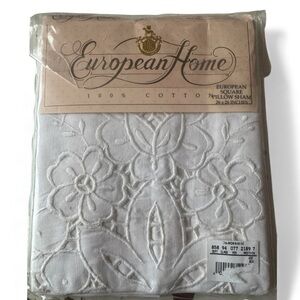 Vintage Embroidered Square White Cotton Pillow Sham - European Home - 26 X 26